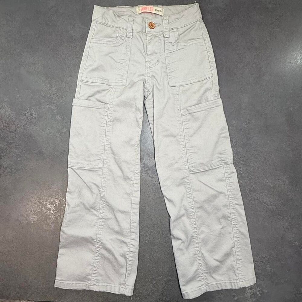 Denim Diva Cargo Girls Size 7 Wide Leg Utility Jean Pants Grey